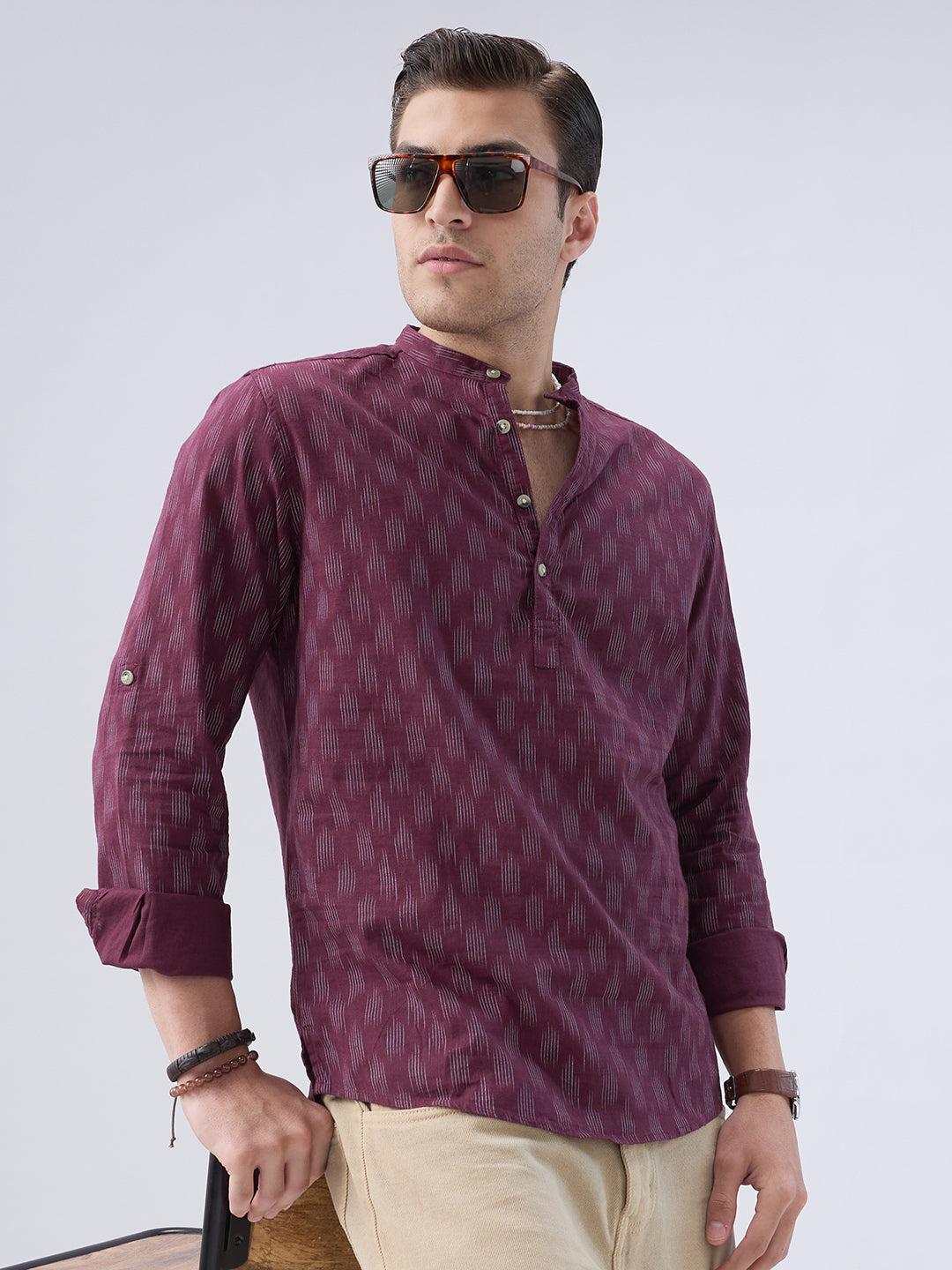 Antique Maroon Ikat Printed Kurta