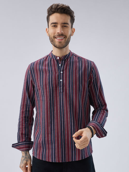 Classic Maroon & Navy Stripes Kurta