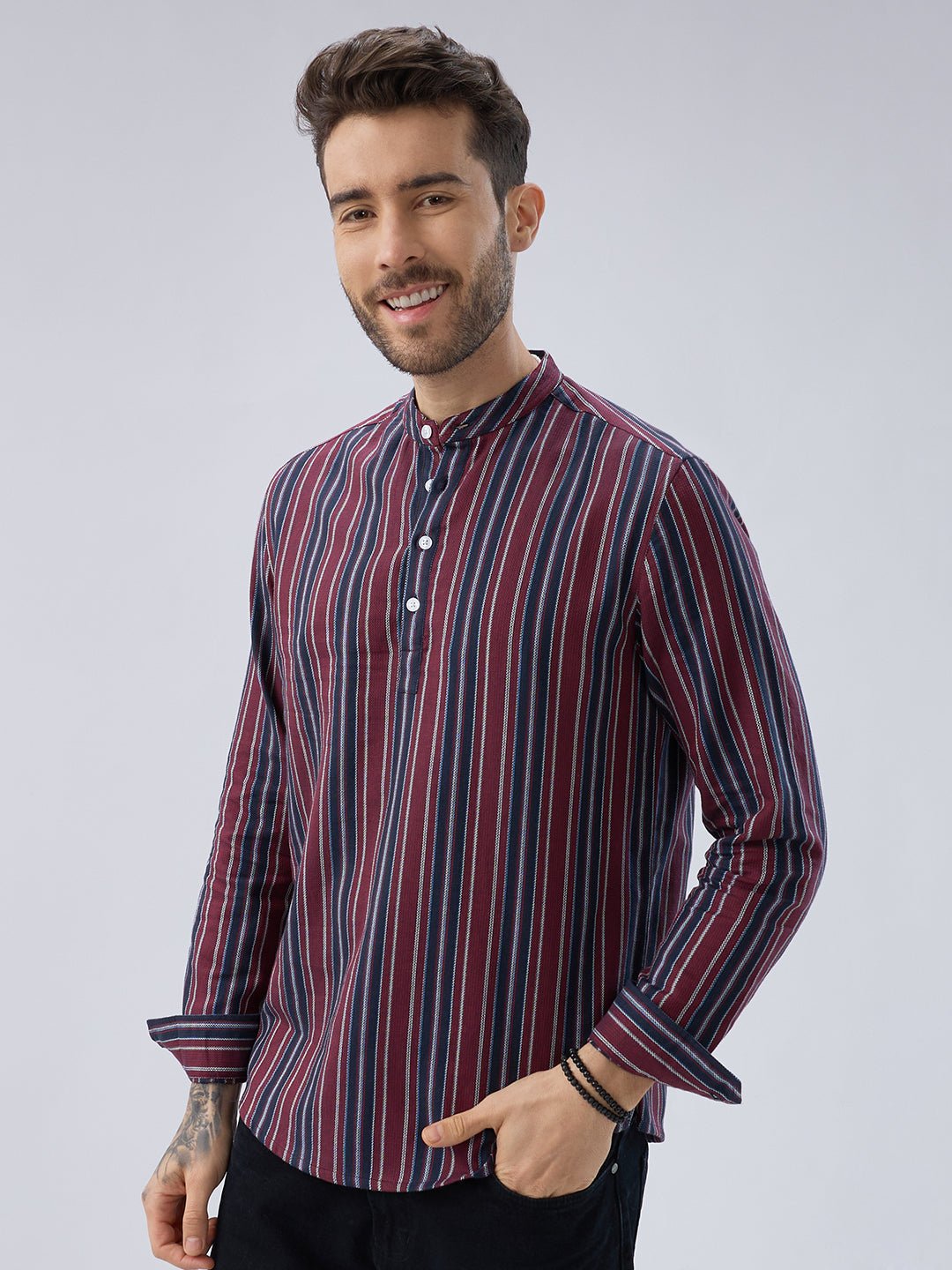 Classic Maroon & Navy Stripes Kurta