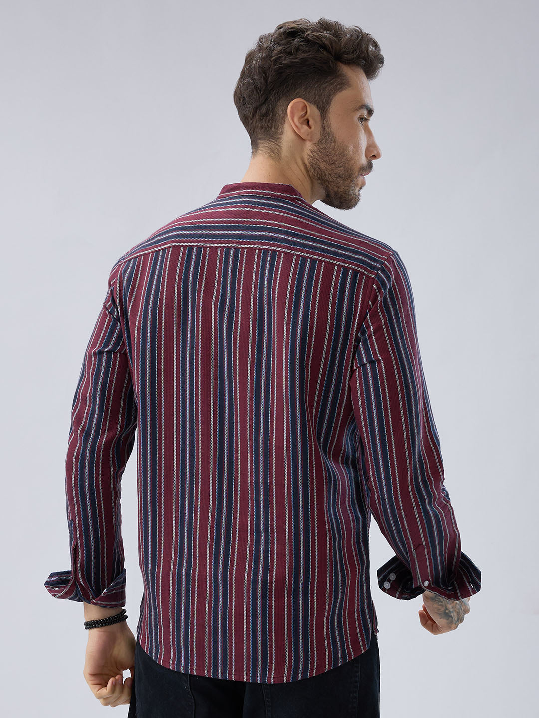 Classic Maroon & Navy Stripes Kurta