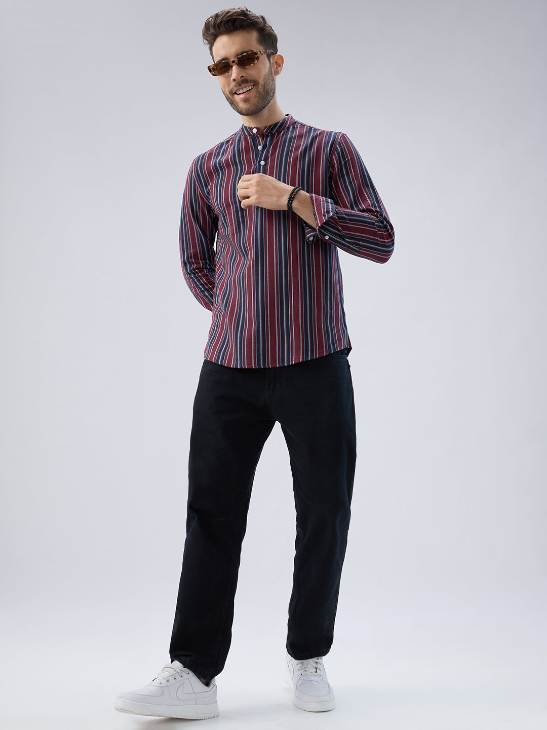 Classic Maroon & Navy Stripes Kurta