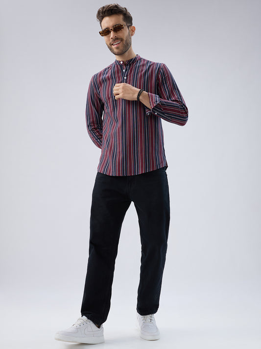 Classic Maroon & Navy Stripes Kurta