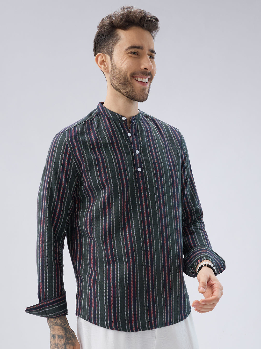 Premium Cotton Forest Muse Multistripe Kurta