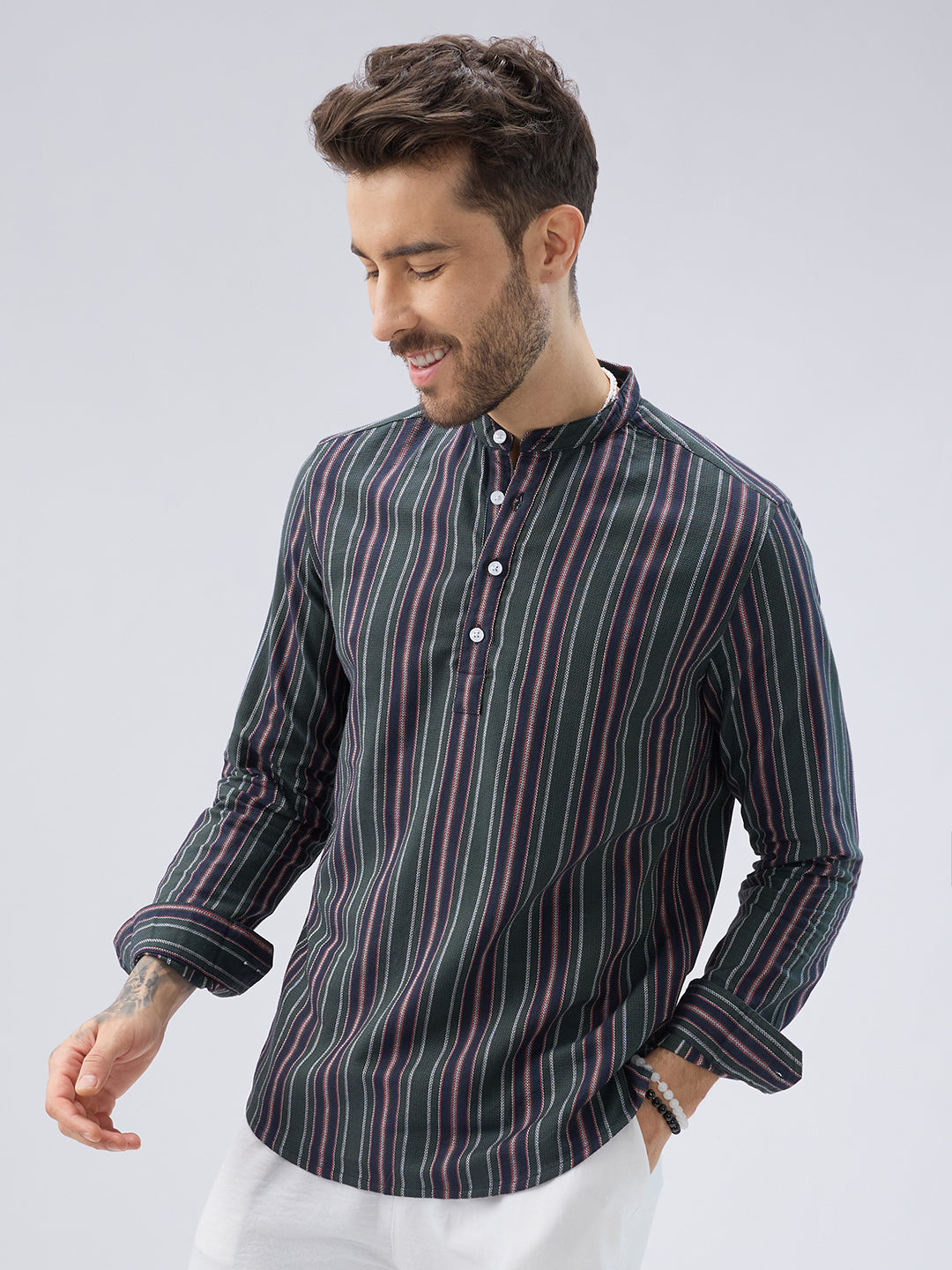 Premium Cotton Forest Muse Multistripe Kurta