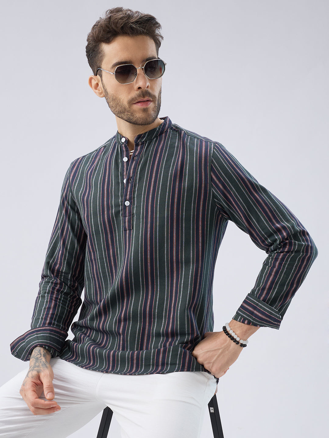 Premium Cotton Forest Muse Multistripe Kurta