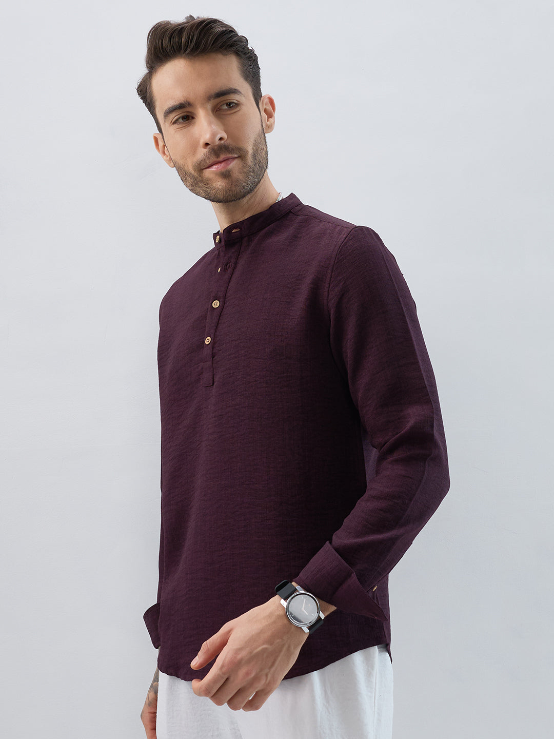 Elegant Slub Textued Plum Kurta