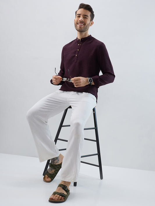 Elegant Slub Textued Plum Kurta