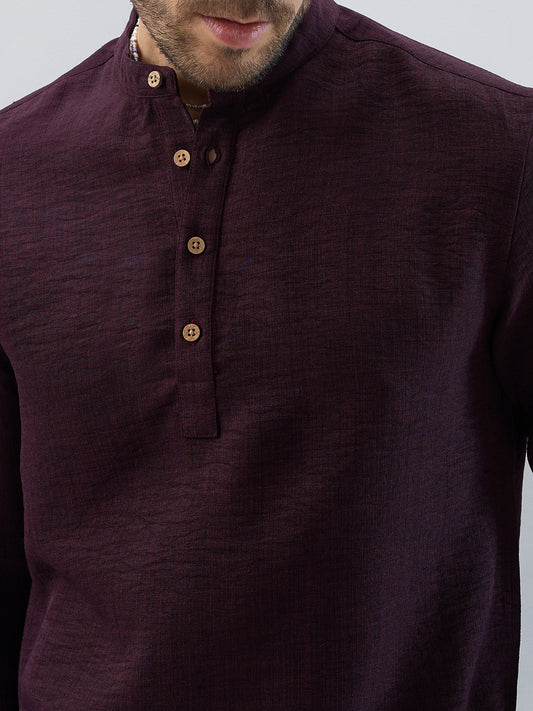 Elegant Slub Textued Plum Kurta