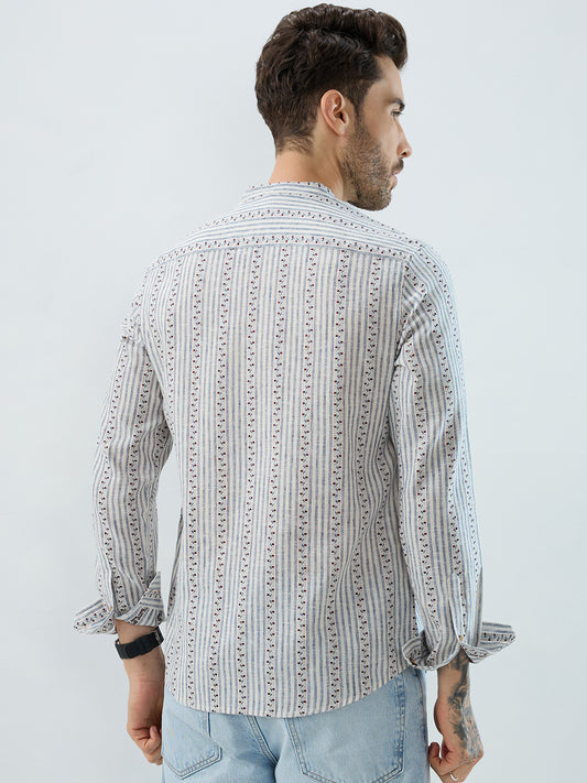 Coastal Mist Linen Blend Striped Kurta