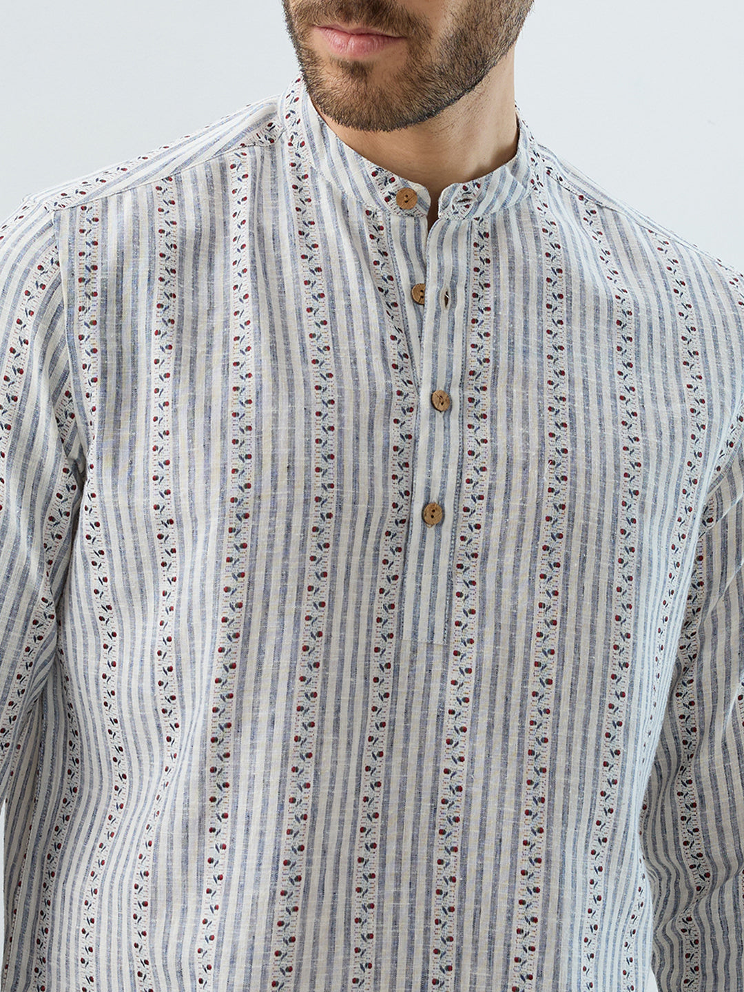 Coastal Mist Linen Blend Striped Kurta