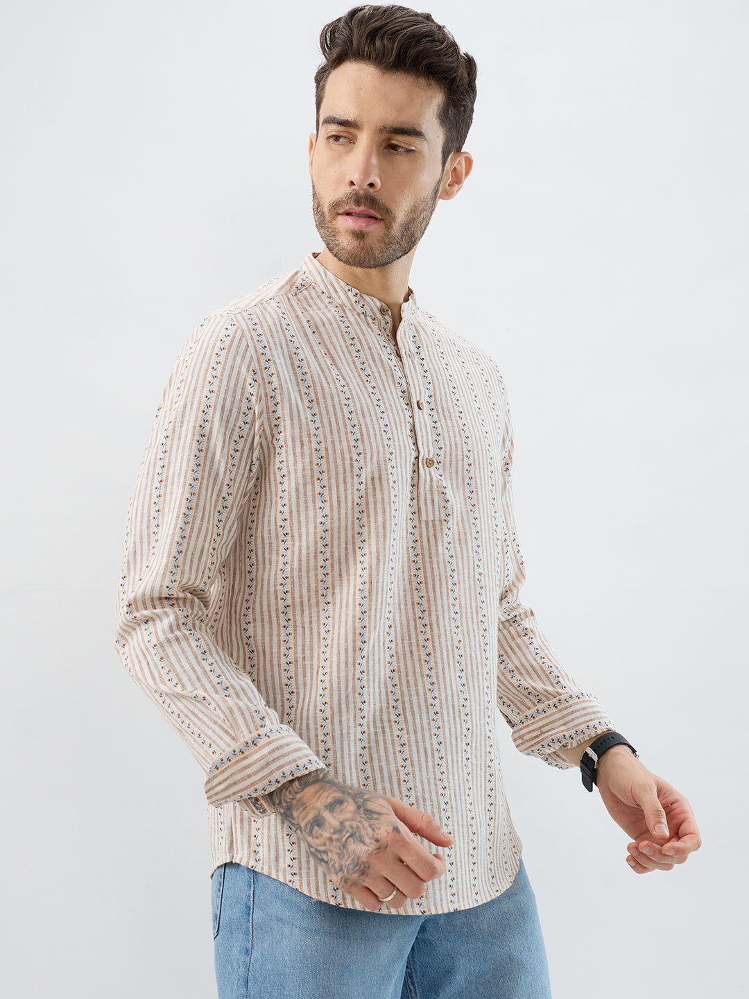 Desert Bloom Linen Blend Striped Kurta