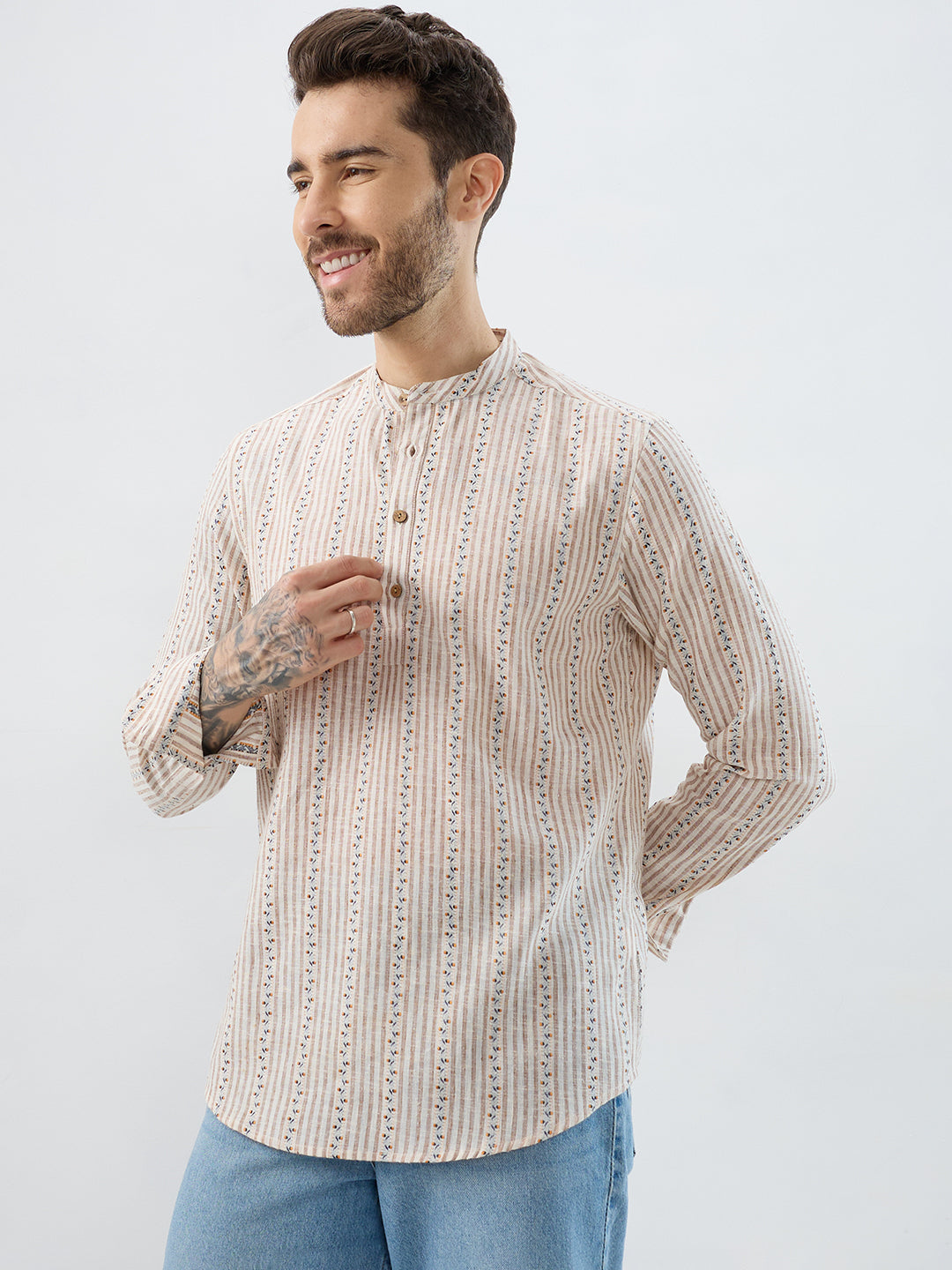 Desert Bloom Linen Blend Striped Kurta