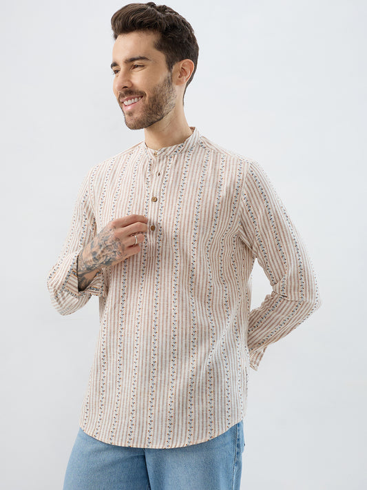 Desert Bloom Linen Blend Striped Kurta