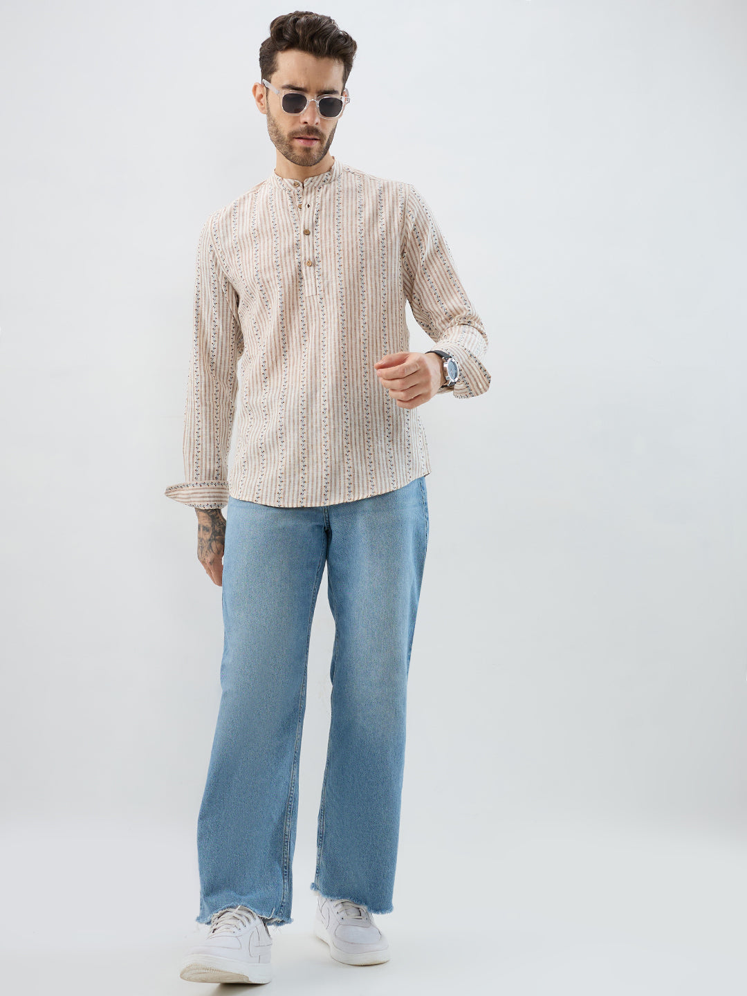 Desert Bloom Linen Blend Striped Kurta