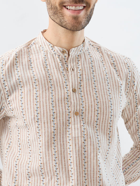 Desert Bloom Linen Blend Striped Kurta