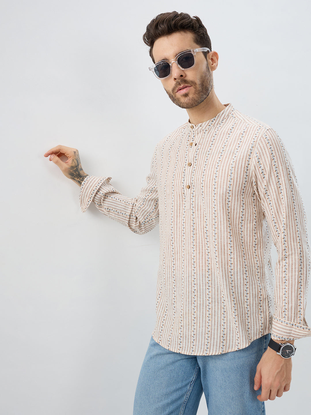 Desert Bloom Linen Blend Striped Kurta