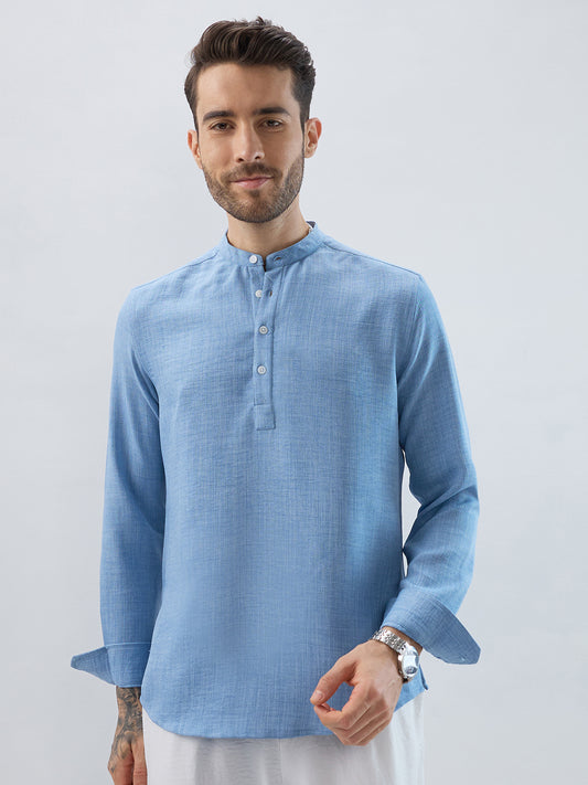 Skyline Blue Fine Weave Textured Kurta