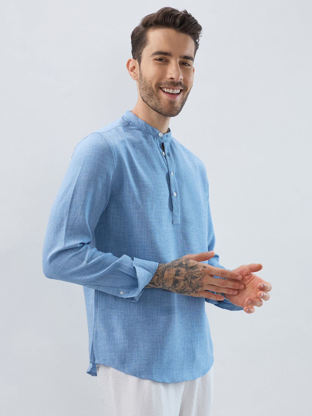 Skyline Blue Fine Weave Textured Kurta