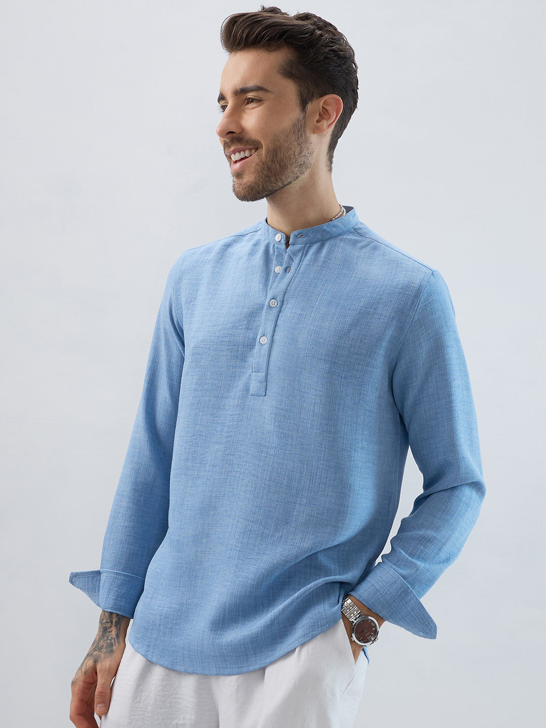 Skyline Blue Fine Weave Textured Kurta