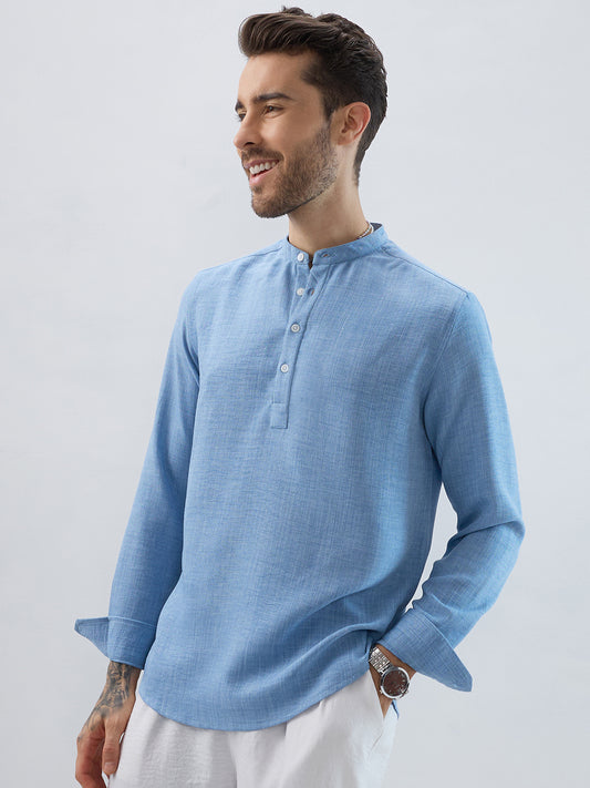 Skyline Blue Fine Weave Textured Kurta