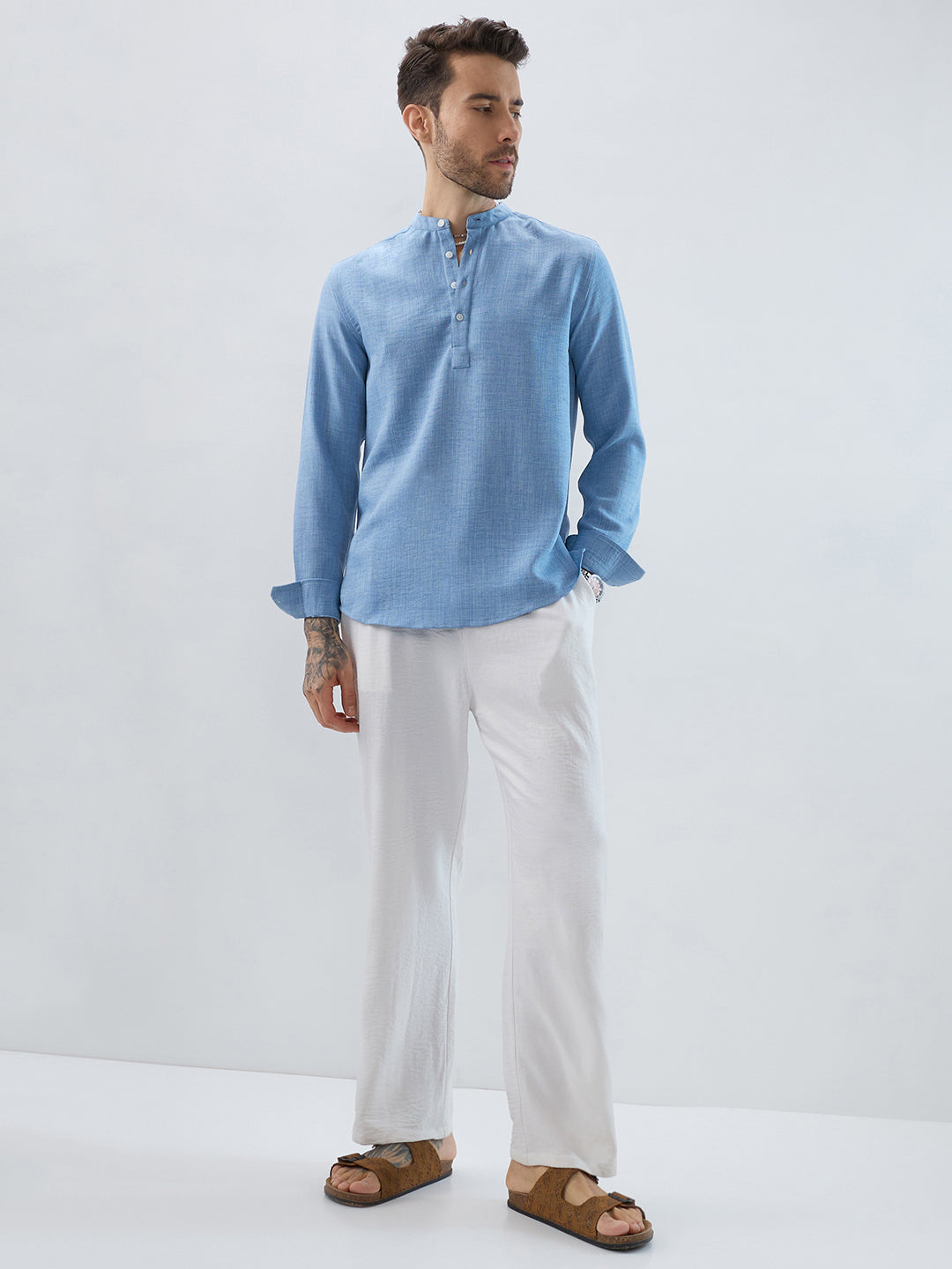 Skyline Blue Fine Weave Textured Kurta