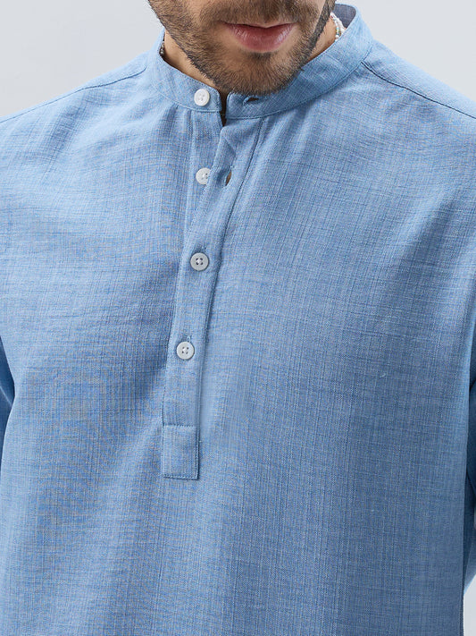 Skyline Blue Fine Weave Textured Kurta