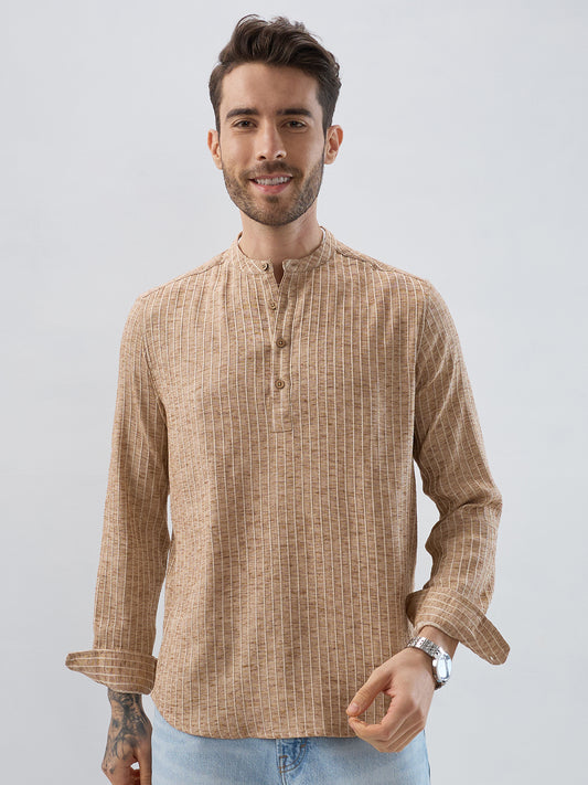 Sand Beige Textured Striped Kurta