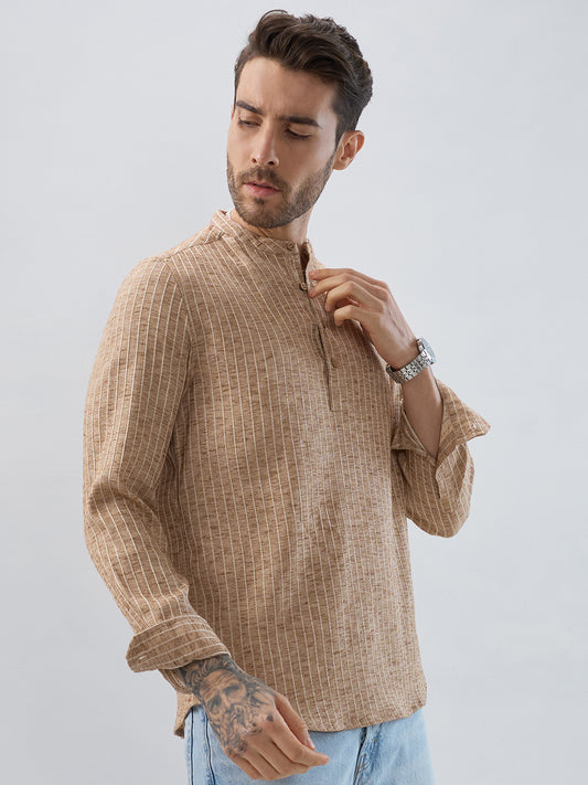 Sand Beige Textured Striped Kurta