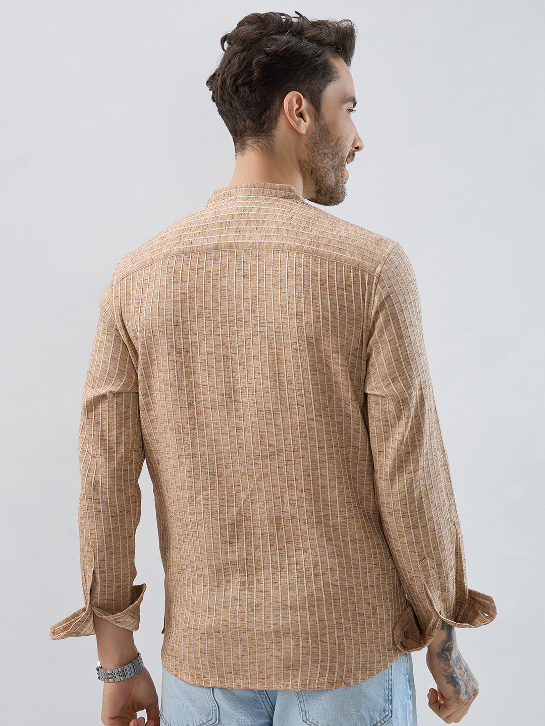 Sand Beige Textured Striped Kurta