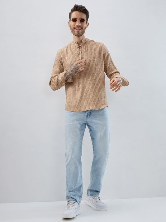 Sand Beige Textured Striped Kurta