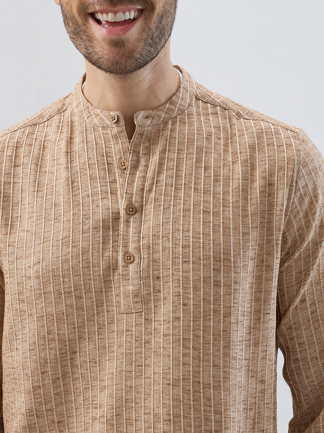 Sand Beige Textured Striped Kurta