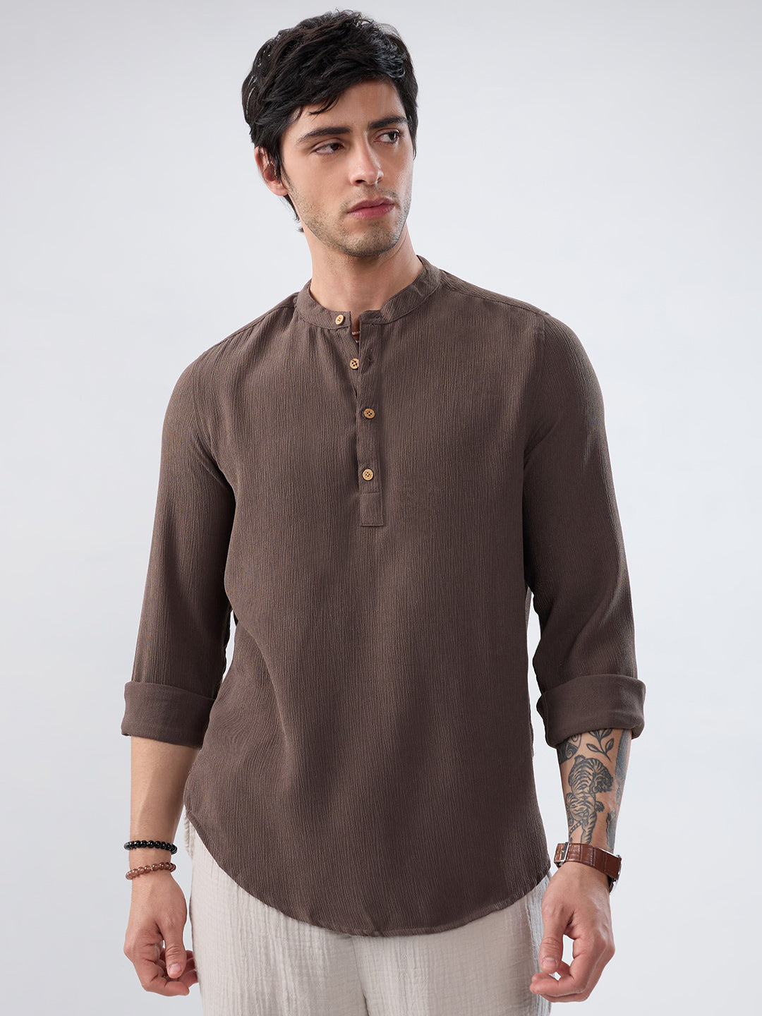 Classic Grey Crinkled Kurta