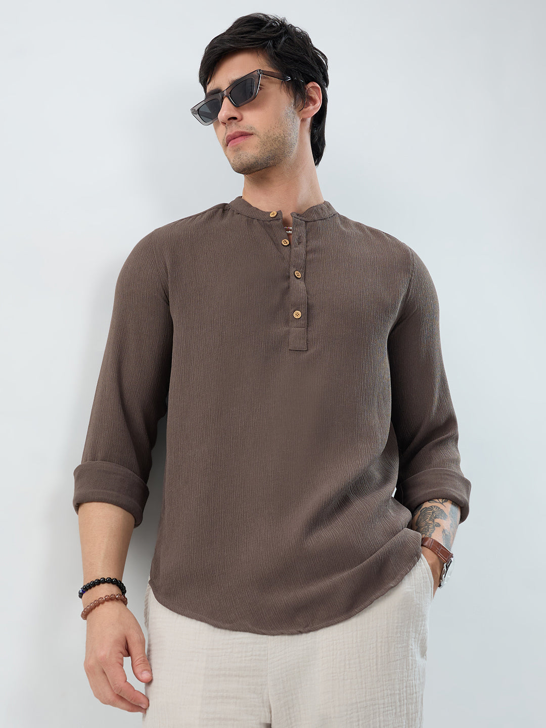 Classic Grey Crinkled Kurta