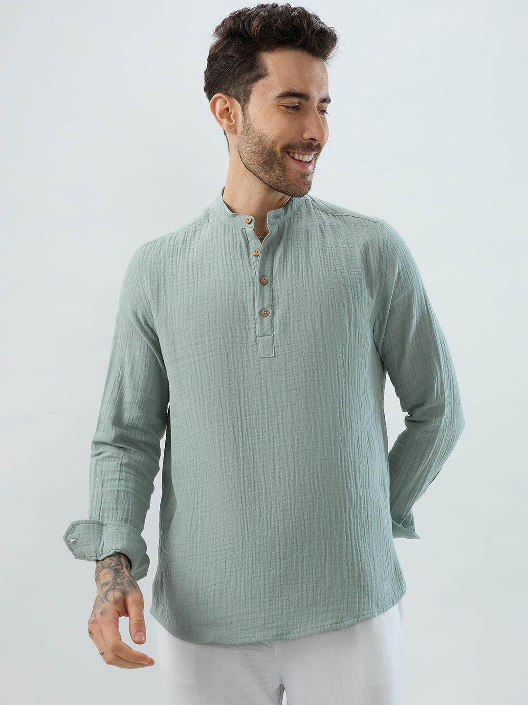 Elegant Seafoam Green Double Cloth Kurta