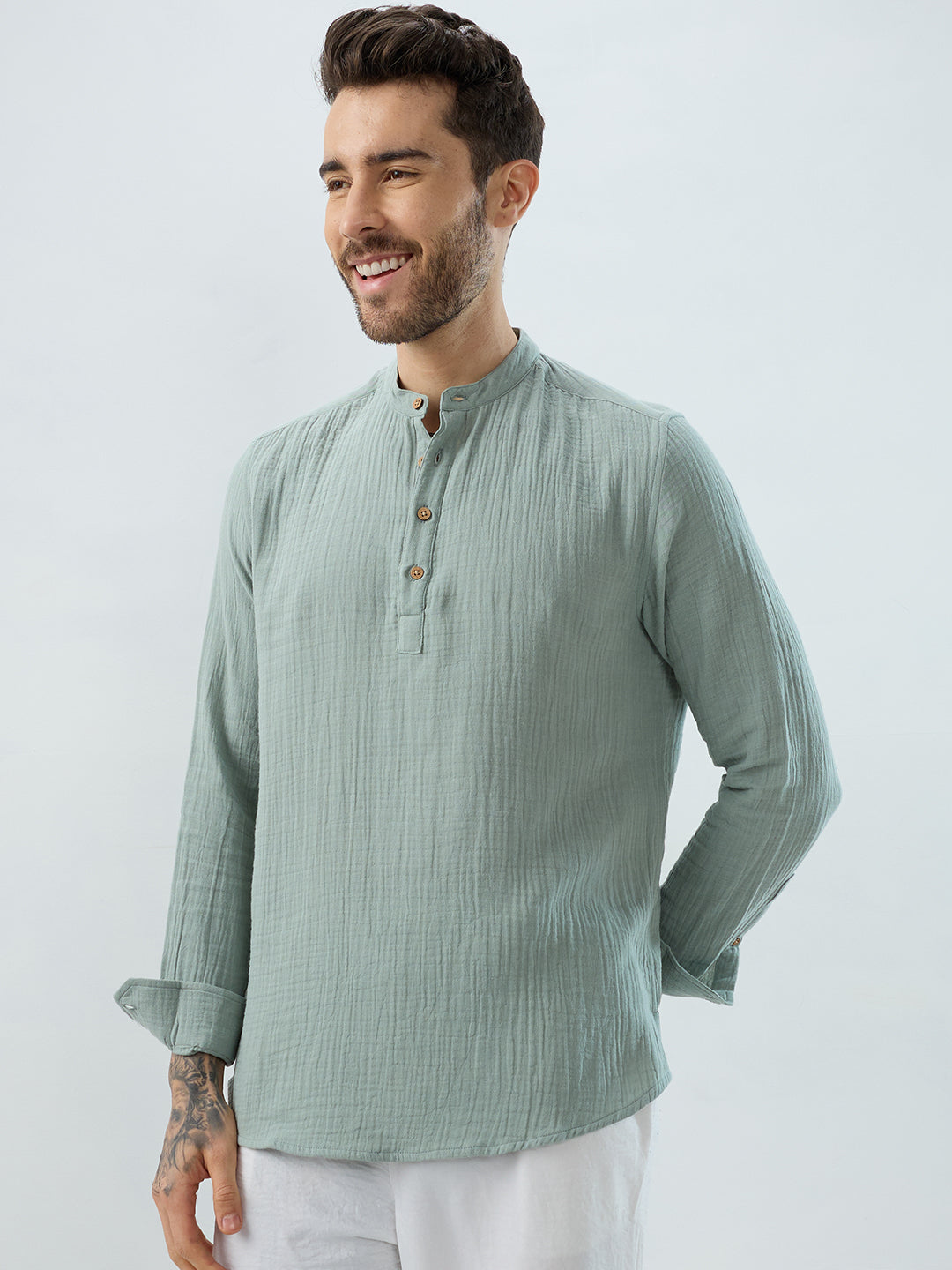 Elegant Seafoam Green Double Cloth Kurta