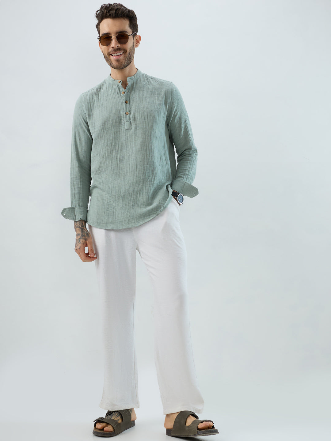 Elegant Seafoam Green Double Cloth Kurta