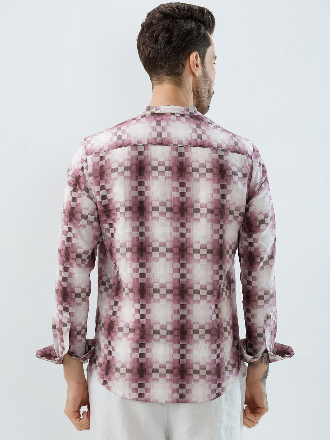 Turkish Rose Pink Pixel Block Checks Kurta