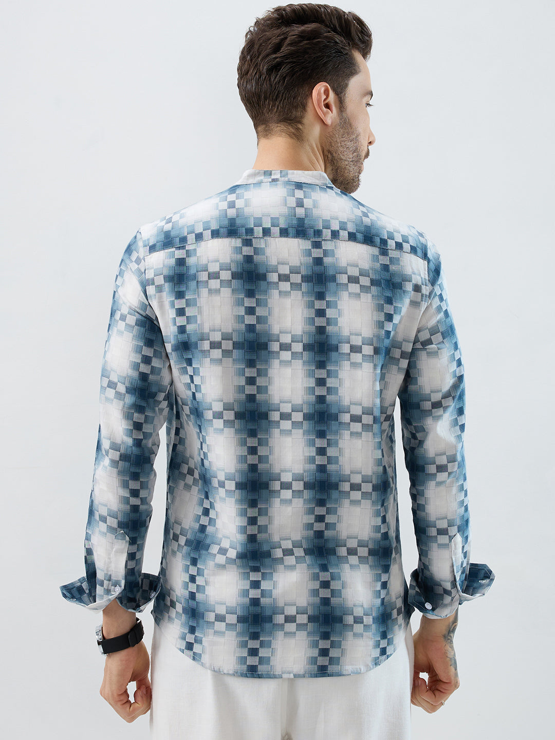 Teal Pixel Block Checks Kurta