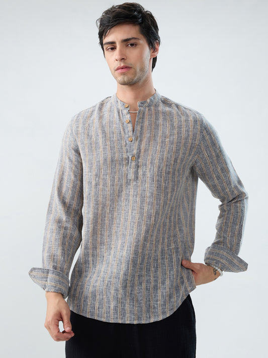 Misty Grey Trail Burlap Striped Kurta
