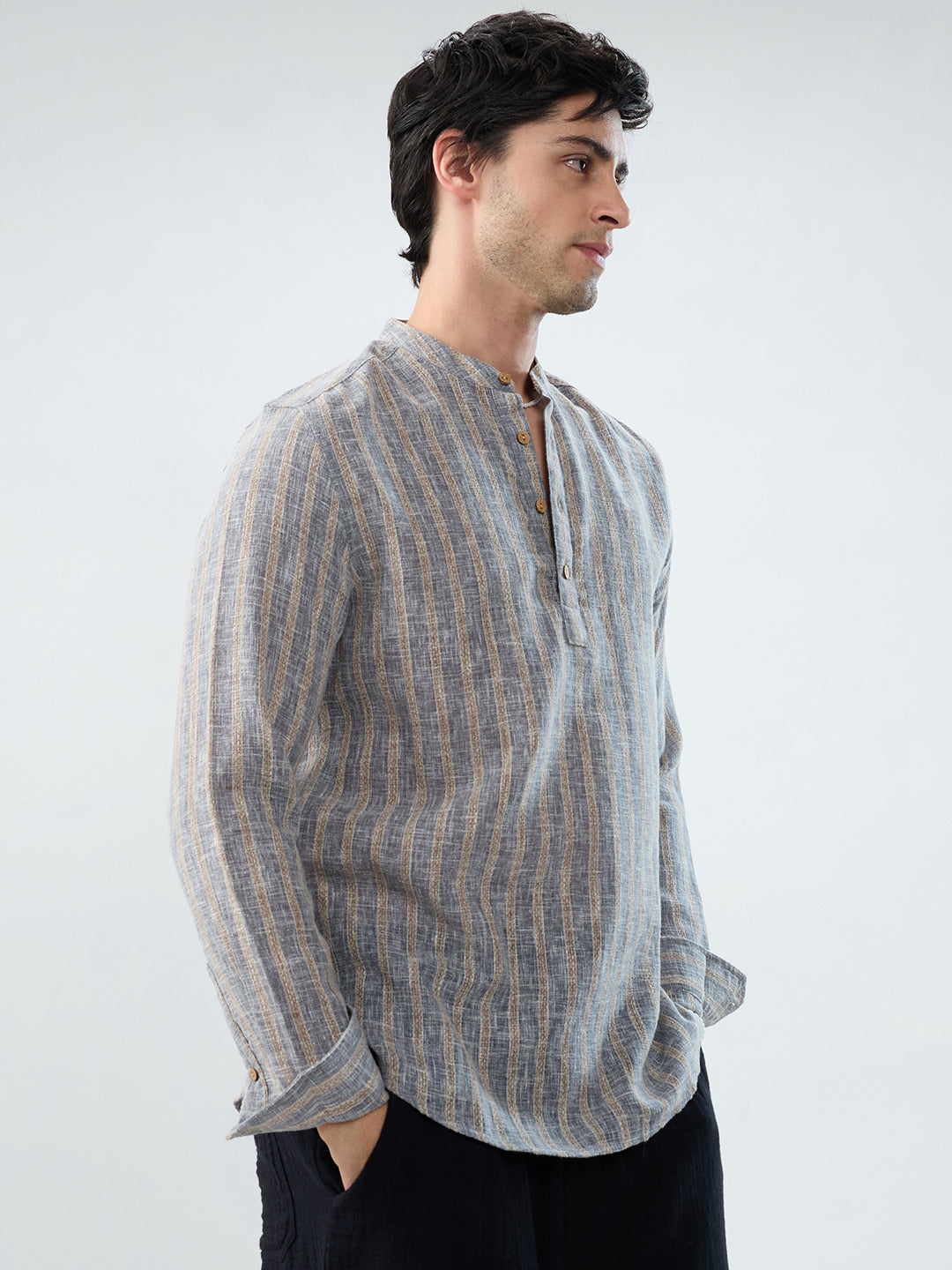 Misty Grey Trail Burlap Striped Kurta