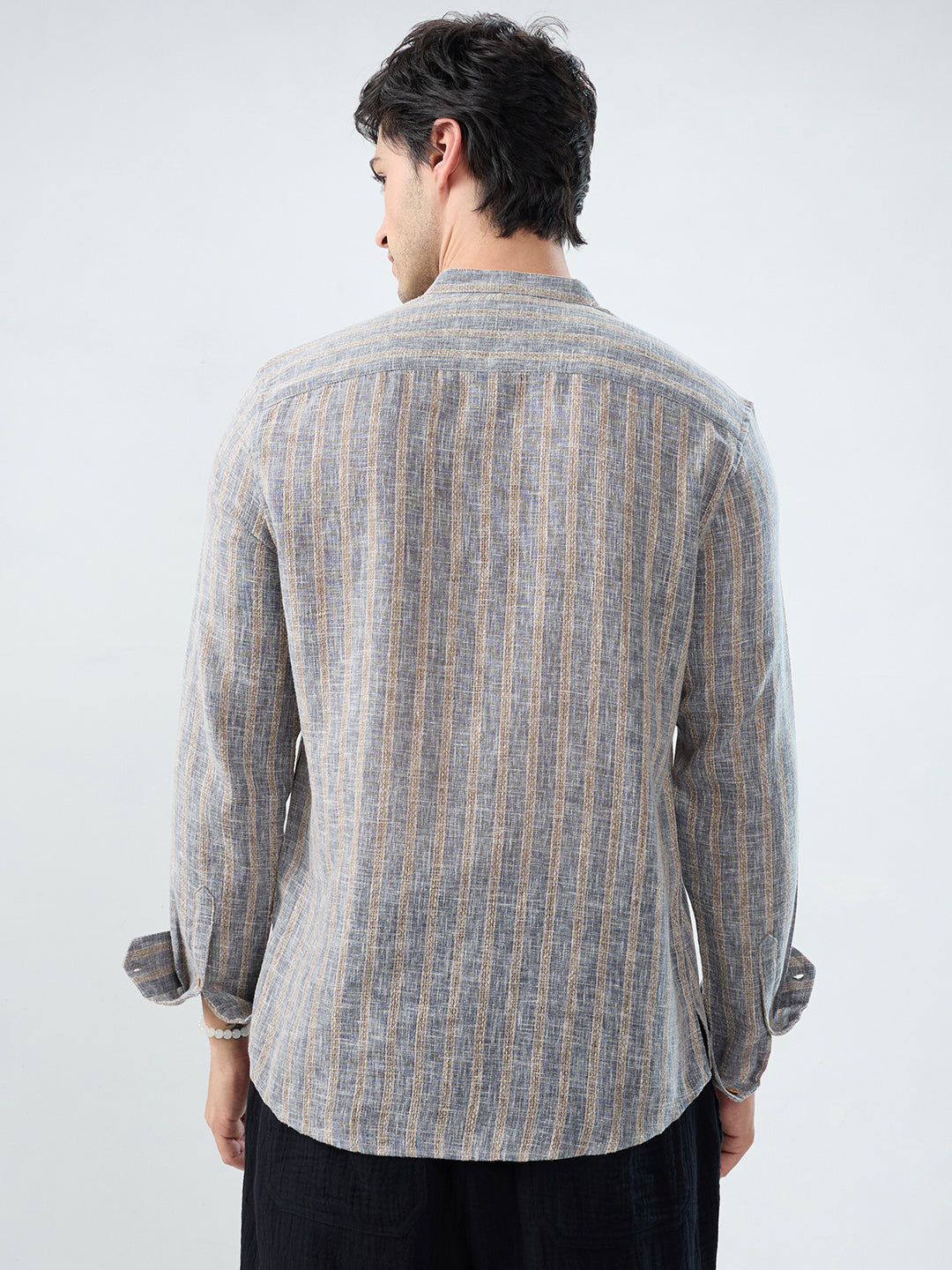 Misty Grey Trail Burlap Striped Kurta