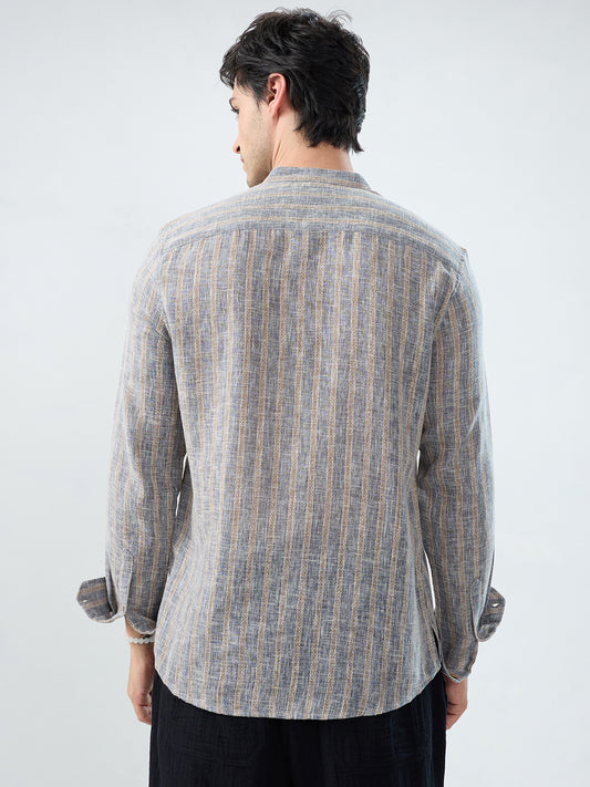 Misty Grey Trail Burlap Striped Kurta