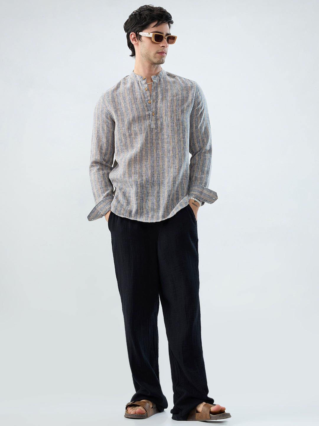 Misty Grey Trail Burlap Striped Kurta