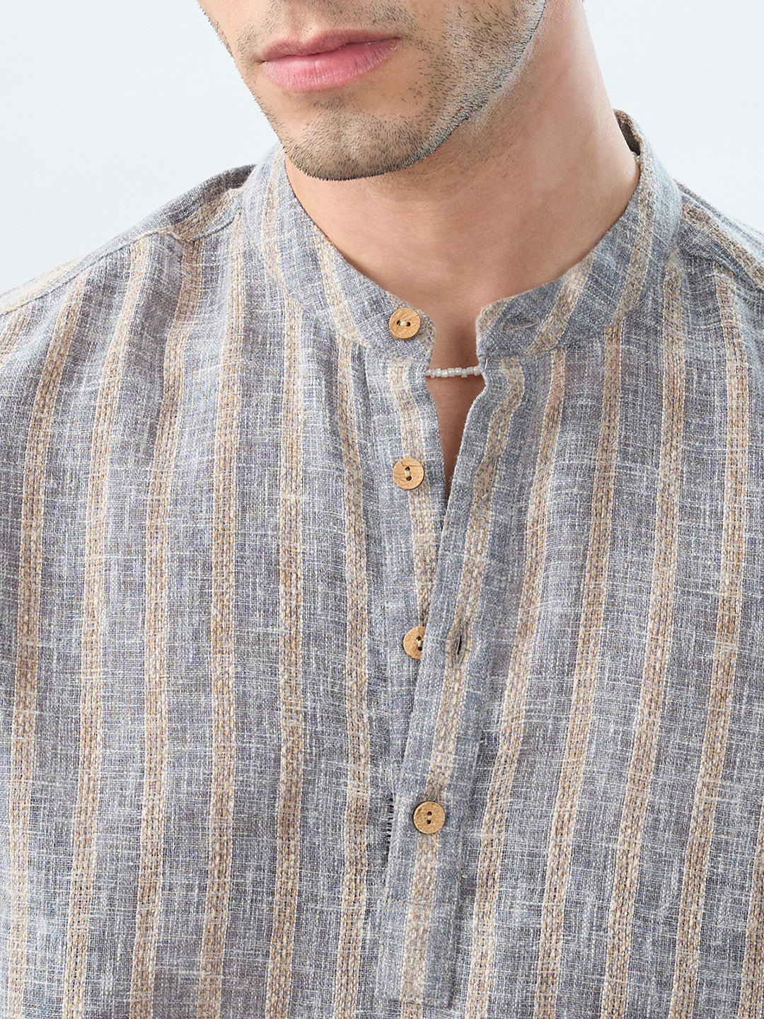 Misty Grey Trail Burlap Striped Kurta