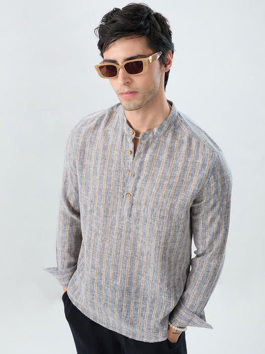 Misty Grey Trail Burlap Striped Kurta