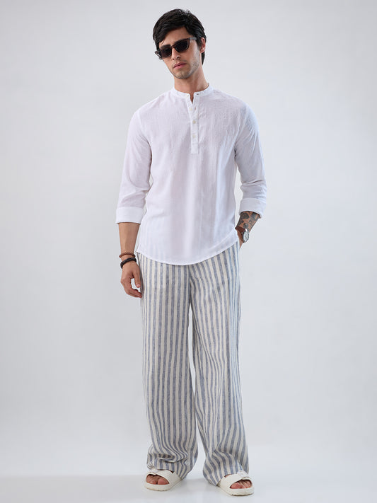 White Fine Weave Textured Kurta