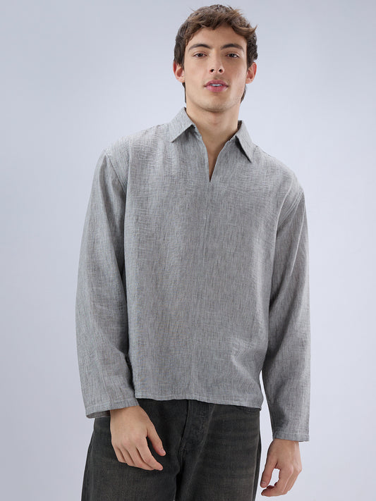 Classic Grey Center Seam Oversized Polo Shirt