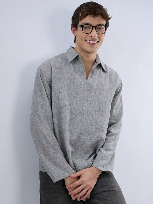 Classic Grey Center Seam Oversized Polo Shirt