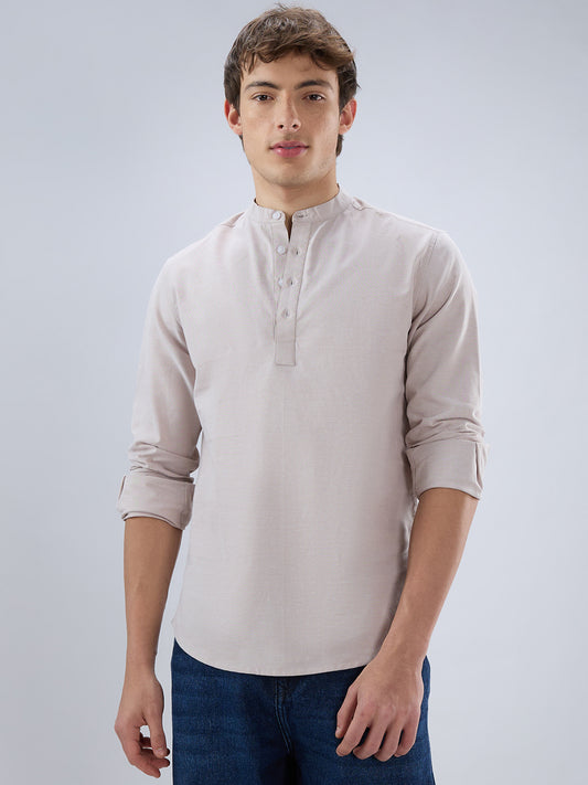 Elegant Sand Beige Oxford Everyday Kurta