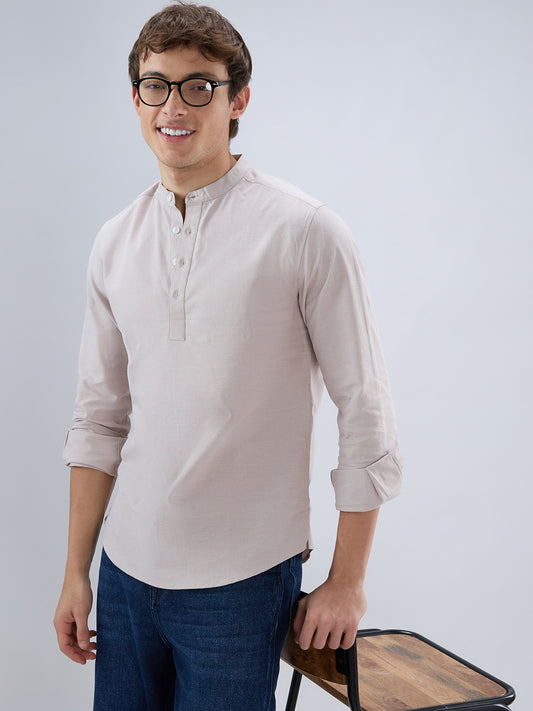 Elegant Sand Beige Oxford Everyday Kurta